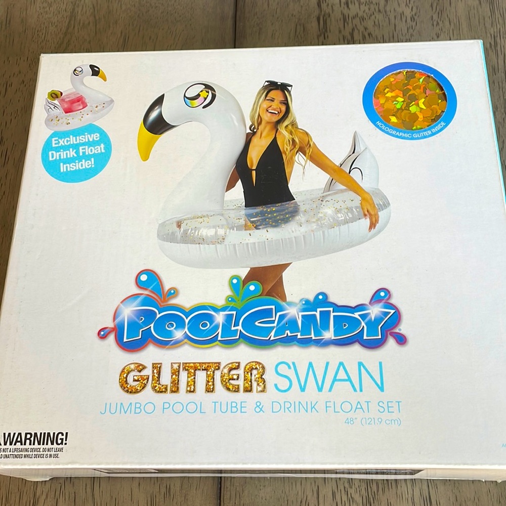 PoolCandy Glitter Swan Jumbo Pool Tube & Drink Float Set